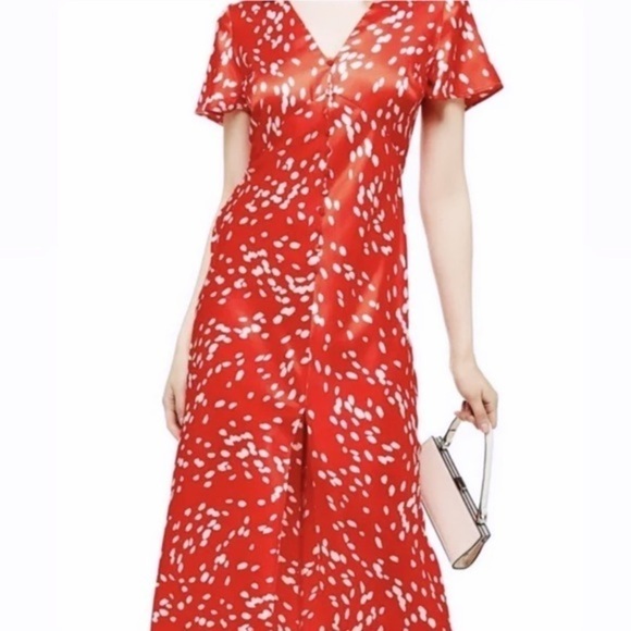 Topshop Red Flutter Sleeve Tea Maxi Dress 0040 - Picture 2 of 14